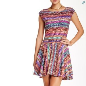 [CeCe] Bitsy Flounce Print Rainbow Stripe Dress